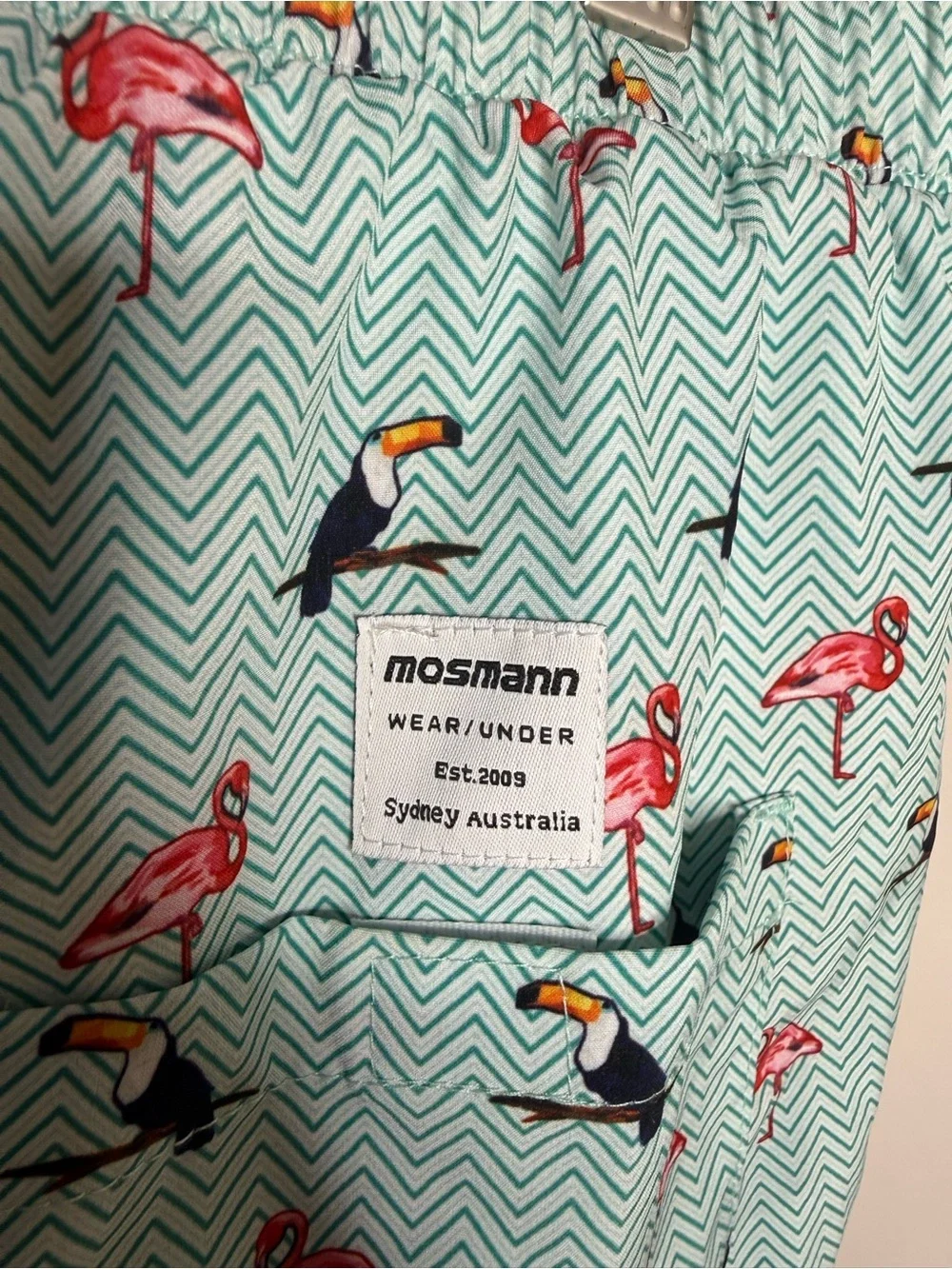 Mosmann Australia swim trunks flamingo toucan birds size large